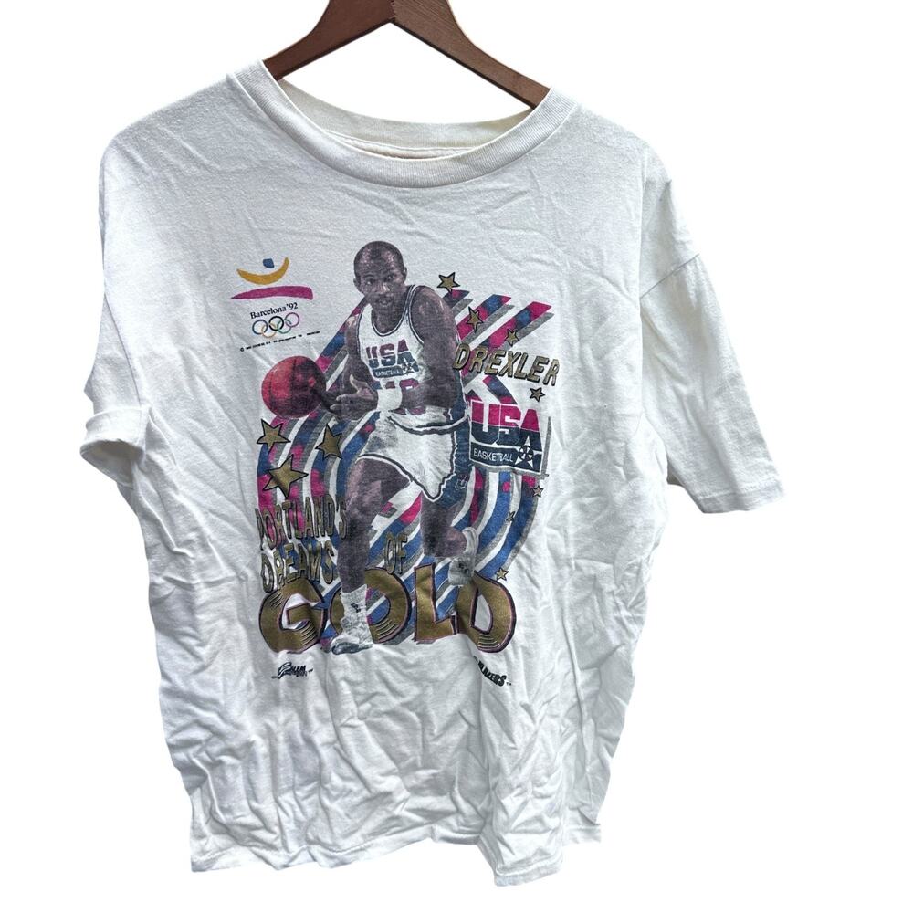 VTG 90s Salem Clyde Drexler 1992 Olympics T-Shirt L Large USA Dream Team Blazers